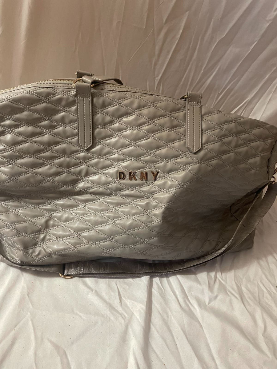 New DKNY Allure Quilted Barrel Duffel Large Travel Bag Suitcase Gray