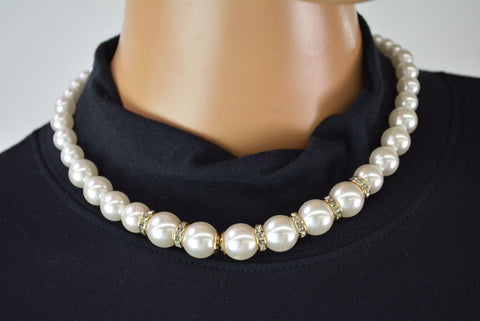 $49 Sears-Jessica Women White Pearl Stone Gold Necklace Fashion Charming Jewelry