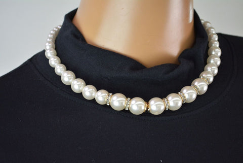 $49 Sears-Jessica Women White Pearl Stone Gold Necklace Fashion Charming Jewelry