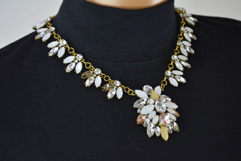 Nordstrom Joe Fresh Women's White Crystal Embellish Bib Necklace Fashion Jewelry - evorr.com
