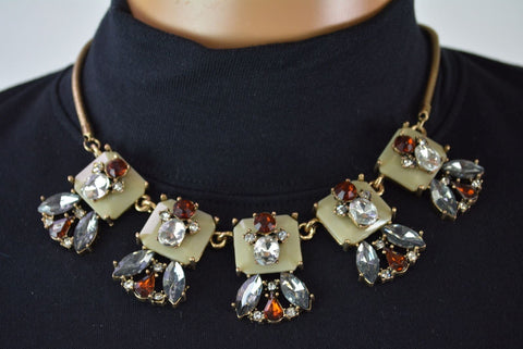 Nordstrom Joe Fresh Women's Brown Gray Rhinestone Chain Necklace Fashion Jewelry - evorr.com