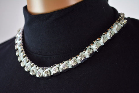 NEW Joe Fresh Women Silver Chain White Stone Ribbon Bib Necklace Fashion Jewelry