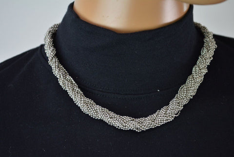 Nordstrom Joe Fresh Womens Gray Small Beads Braided Fashion Bib Necklace Jewelry - evorr.com