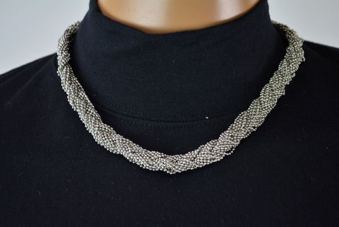 Nordstrom Joe Fresh Womens Gray Small Beads Braided Fashion Bib Necklace Jewelry - evorr.com