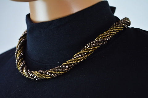 Nordstrom Joe Fresh Womens Gold Brown Beads Twisted Bib Necklace Fashion Jewelry - evorr.com