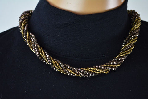 Nordstrom Joe Fresh Womens Gold Brown Beads Twisted Bib Necklace Fashion Jewelry - evorr.com