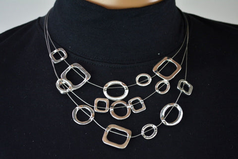 ALFRED SUNG Women Silver Circle Rectangle String Necklace Modern Fashion Jewelry - evorr.com