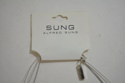 ALFRED SUNG Women Silver Circle Rectangle String Necklace Modern Fashion Jewelry - evorr.com