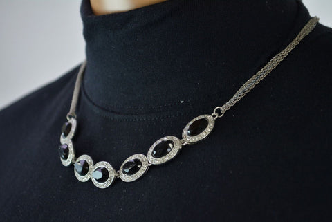 Nordstrom Joe Fresh Women's Black Cut Stone Silver Bib Necklace Fashion Jewelry - evorr.com