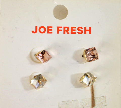 New Joe Fresh Womens 2-Pairs Pink White Rhinestone Stud Earrings Fashion Jewelry