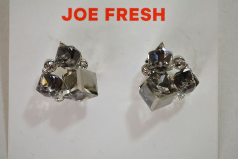 Joe Fresh Womens 3-Stone Rhinestone Crystal Silver Stud Earrings Fashion Jewelry