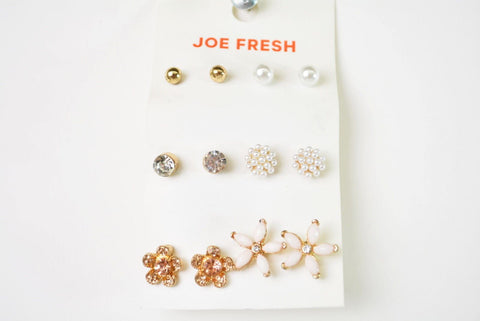Nordstrom Joe Fresh Womens 6-Pair Gold Pearl Stone Stud Earrings Fashion Jewelry - evorr.com