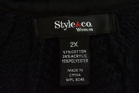 Style&Co. Womens Black Ribbed-Hem Open-Front Shawl-Collar Cardigan Shrug Plus 2X