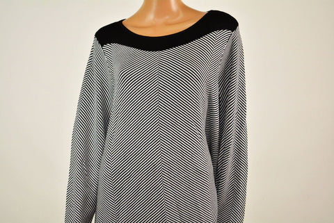 $109 Alfani Women Boat Neck Gray Chevron Jacquard-Knit Tunic Sweater Top Plus 3X