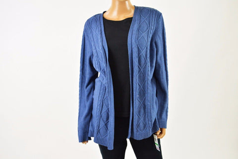 Karen Scott Women's Long-Sleeve Blue Open Front Cable-Knit Cardigan Shrug Top L
