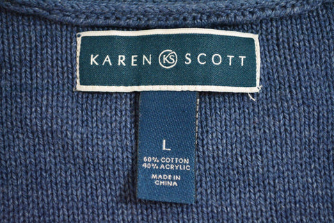 Karen Scott Women's Long-Sleeve Blue Open Front Cable-Knit Cardigan Shrug Top L