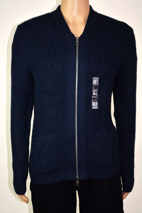 $128 New Nautica Mens Long-Sleeve Blue Zip-Front Shawl Collar Cardigan Sweater M - evorr.com