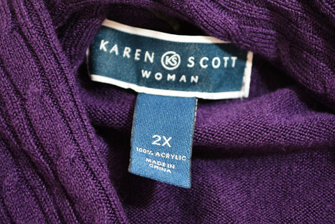 Karen Scott Women Shawl-Collar Purple Open-Front Knit Cardigan Shrug Top Plus 2X