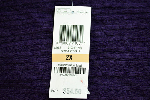Karen Scott Women Shawl-Collar Purple Open-Front Knit Cardigan Shrug Top Plus 2X