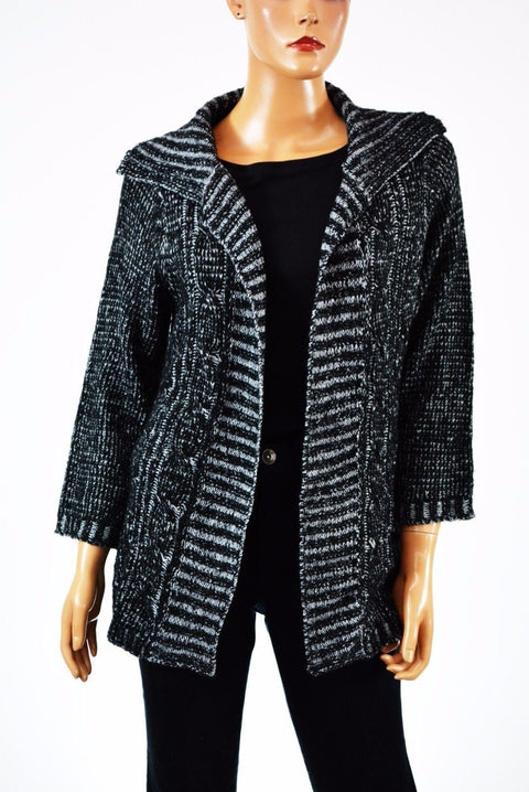 New NY Collection Women's Open Front Black Wing-Collar Knit Cardigan Shrug Top L