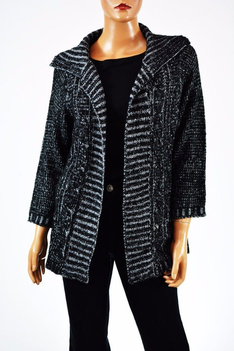 New NY Collection Women's Open Front Black Wing-Collar Knit Cardigan Shrug Top L