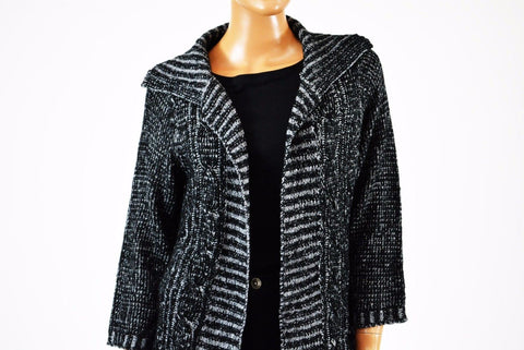 New NY Collection Women's Open Front Black Wing-Collar Knit Cardigan Shrug Top L