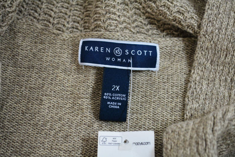 Karen Scott Women Shawl Collar Brown Open Front Marl Cardigan Shrug Top Plus 2X