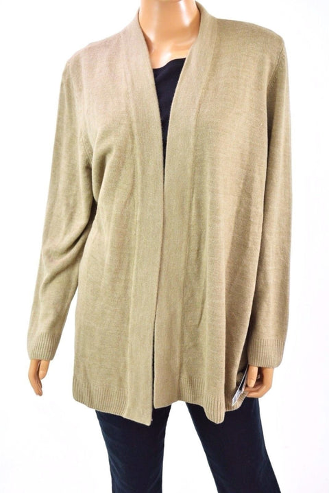 New Karen Scott Womens Long-Sleeve Brown Acrylic Open-Front Cardigan Shrug Top L