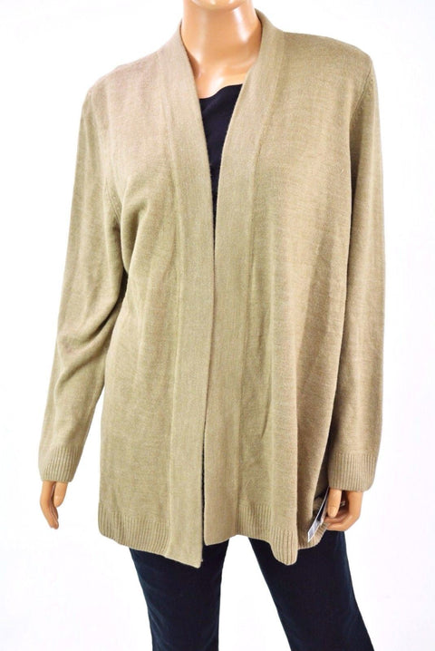 New Karen Scott Womens Long-Sleeve Brown Acrylic Open-Front Cardigan Shrug Top L
