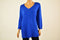 Karen Scott Women V-Neck 3/4 Sleeve Blue Luxsoft Knit Tunic Sweater Top Plus 2X