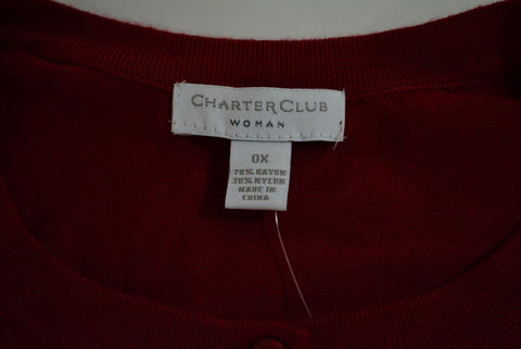 Charter Club Women's Red Long Sleeve Button Front Cardigan Shrug Top Plus 0X 16W