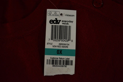 Charter Club Women's Red Long Sleeve Button Front Cardigan Shrug Top Plus 0X 16W