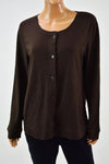 Karen Scott Women Long Slv Cotton Brown Open Front Sweater Cardigan Shrug Top M