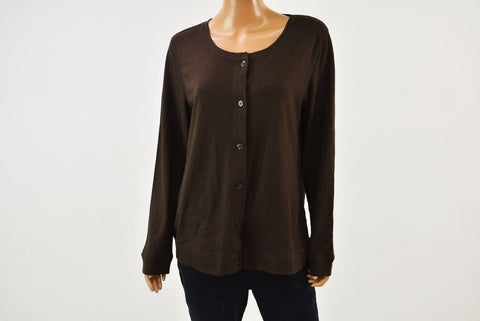 Karen Scott Women Long Slv Cotton Brown Open Front Sweater Cardigan Shrug Top M
