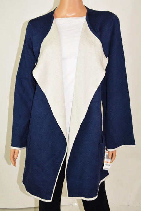 $109! Alfani Women's Blue Open Front Draped Sweater Cardigan Shrug Top Plus 2X - evorr.com