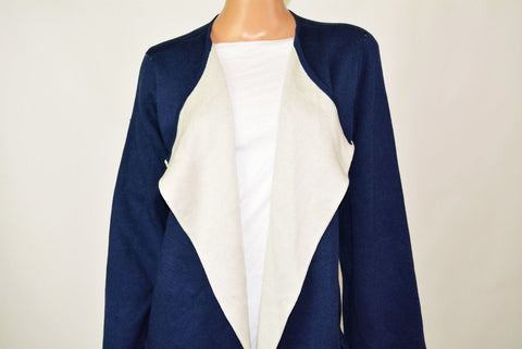 $109! Alfani Women's Blue Open Front Draped Sweater Cardigan Shrug Top Plus 2X - evorr.com