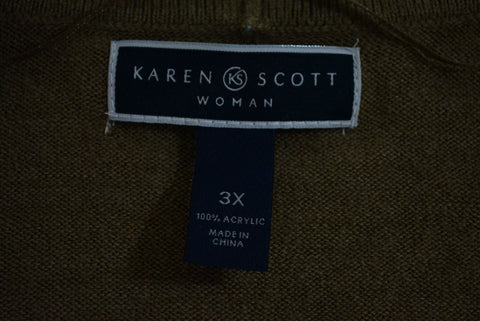 Karen Scott Women's Long Sleeve Brown Open Front Knit Cardigan Shrug Top Plus 3X