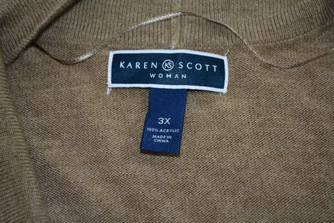 Karen Scott Women's Long Sleeve Brown Open Front Knit Cardigan Shrug Top Plus 3X