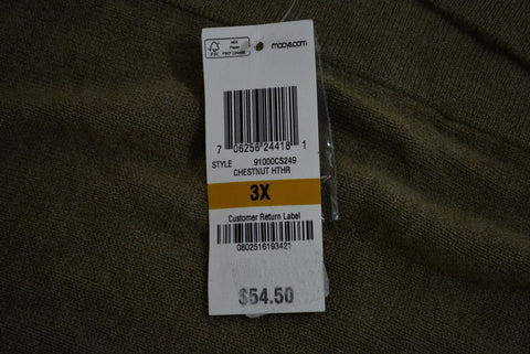 Karen Scott Women's Long Sleeve Brown Open Front Knit Cardigan Shrug Top Plus 3X