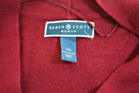 New Karen Scott Women Long-Sleeve Red Open Front Knit Cardigan Shrug Top Plus 1X