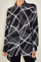 JM Collection Women Button Front Black Print Handkerchief Hem Tunic Blouse Top M