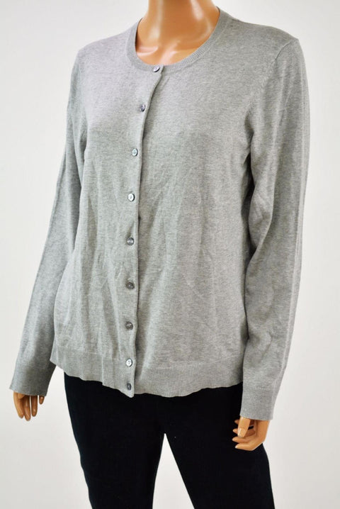 New Karen Scott Women Gray Heather Button Down Knit Sweater Cardigan Shrug Top M