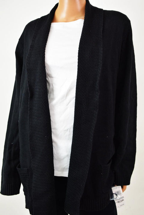 Karen Scott Womens Shawl Collar Black Open Front Knit Cardigan Shrug Top Plus 1X