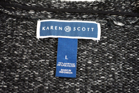 Karen Scott Women's Long Sleeve Gray Open Front Marled Knit Cardigan Shrug Top L