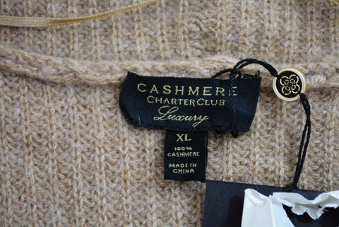 Charter Club Women's Open Front Cashmere Beige Luxury Vest Cardigan Shrug Top XL