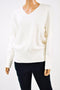 JM Collection Women's V-Neck Ivory Solid Buttoned Cuff Knit Sweater Blouse Top L
