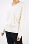 JM Collection Women's V-Neck Ivory Solid Buttoned Cuff Knit Sweater Blouse Top L
