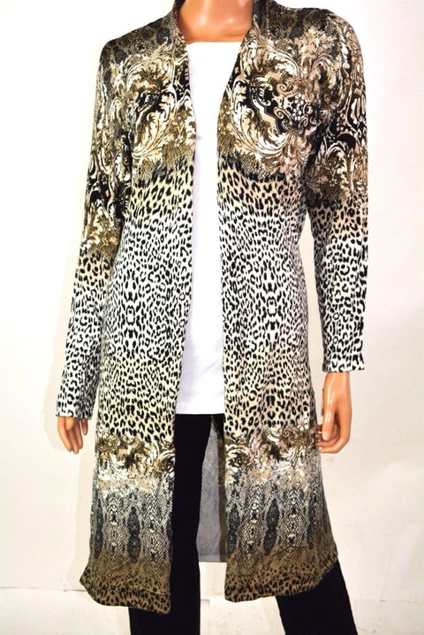 JM Collection Women's Open Front Brown Animal Print Duster Cardigan Shrug Top M