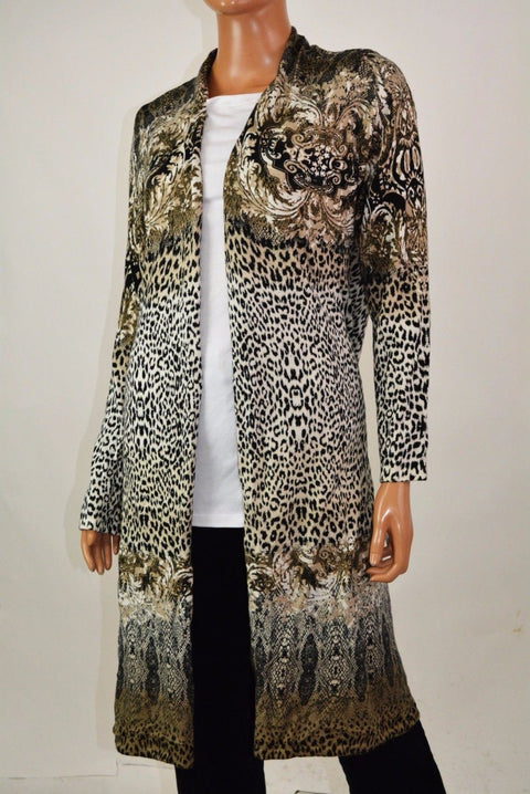 JM Collection Women's Open Front Brown Animal Print Duster Cardigan Shrug Top M