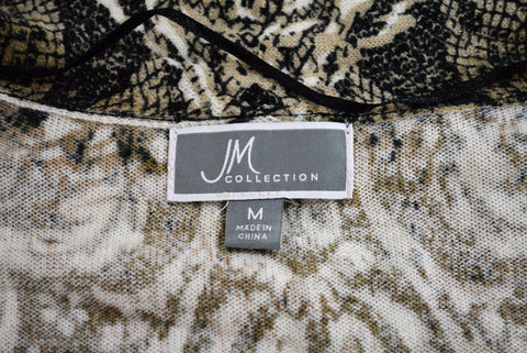JM Collection Women's Open Front Brown Animal Print Duster Cardigan Shrug Top M